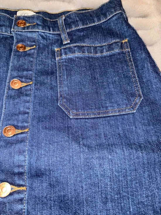 J. Crew High-Rise Dark Blue Denim Pencil Skirt with Front Buttons - Picture 12 of 14